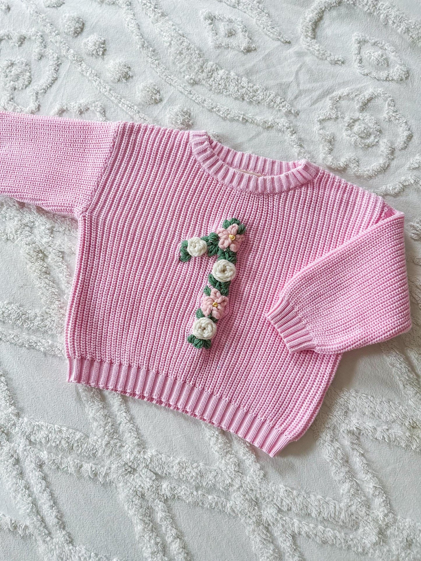 Personalized floral birthday number sweater, floral number sweater, baby and toddler chunky knit, customizable sweater
