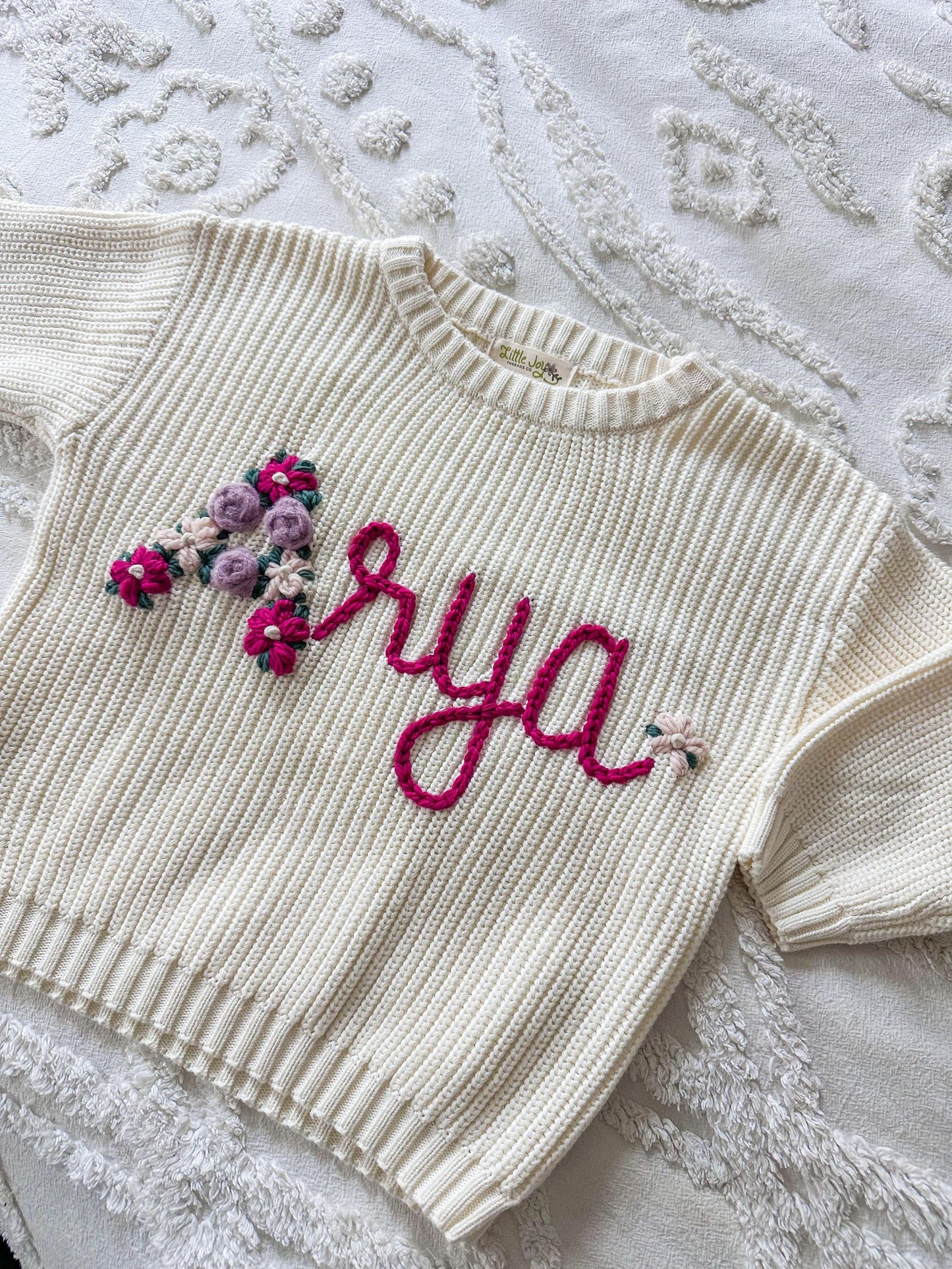 Embroidered Name Sweater with Floral Letter