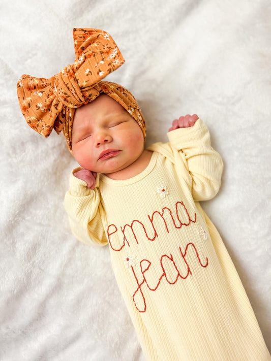 Baby Knotted Gown - Embroidered Baby Gift