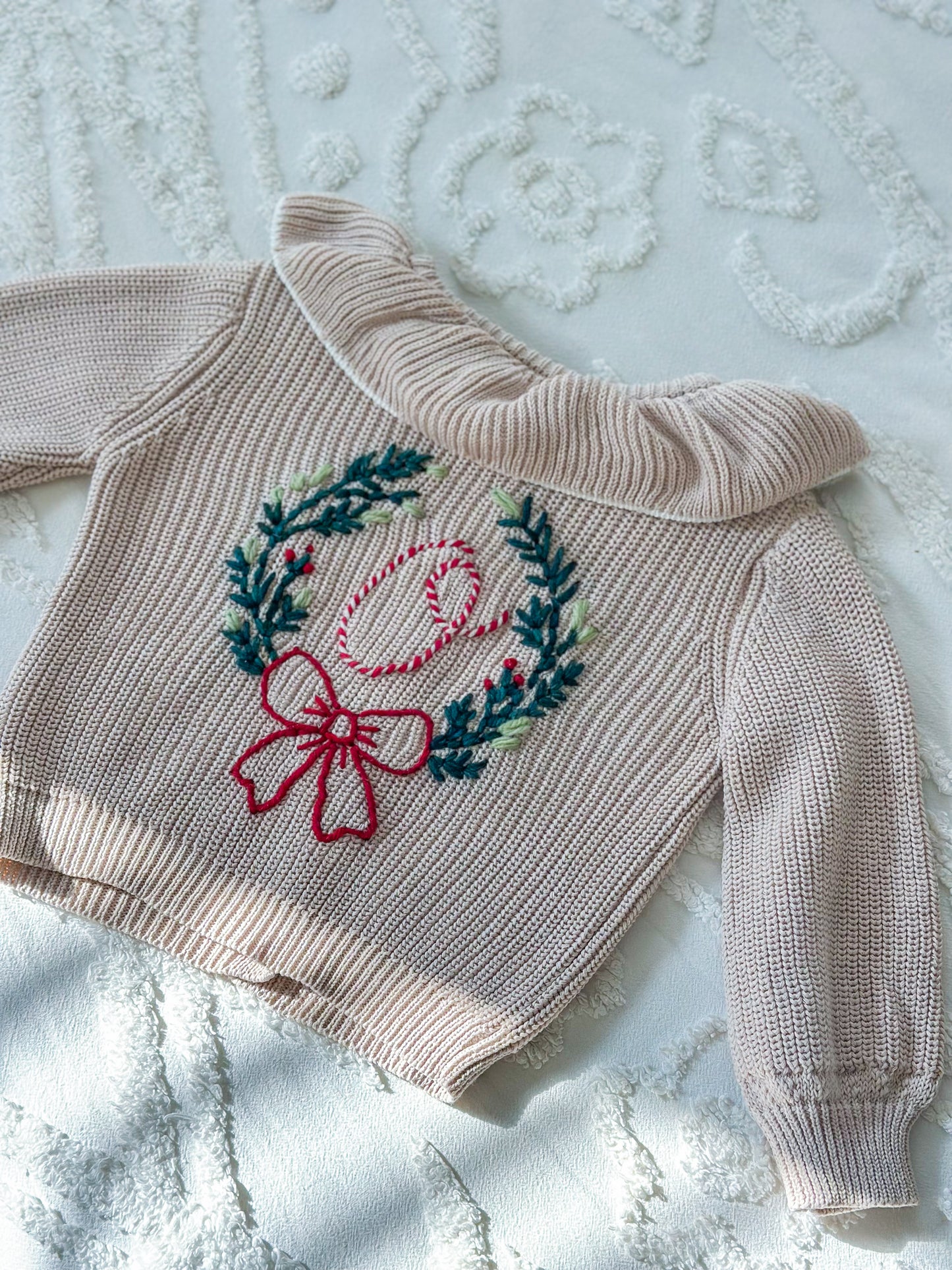 Christmas Wreath Custom Embroidered Monogram Heavy Knit Sweater