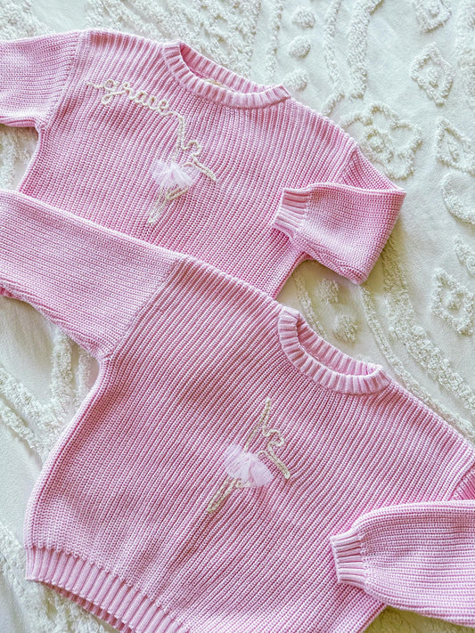 Embroidered Pink Ballerina Sweater,  Ballet Sweater baby and toddler Sweater