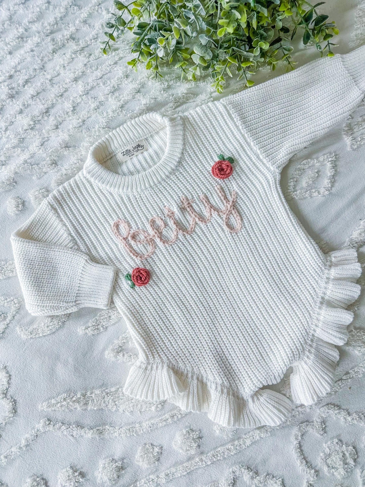 Embroidered Ruffle Knit Baby Onesie, Custom Baby Girl Gift