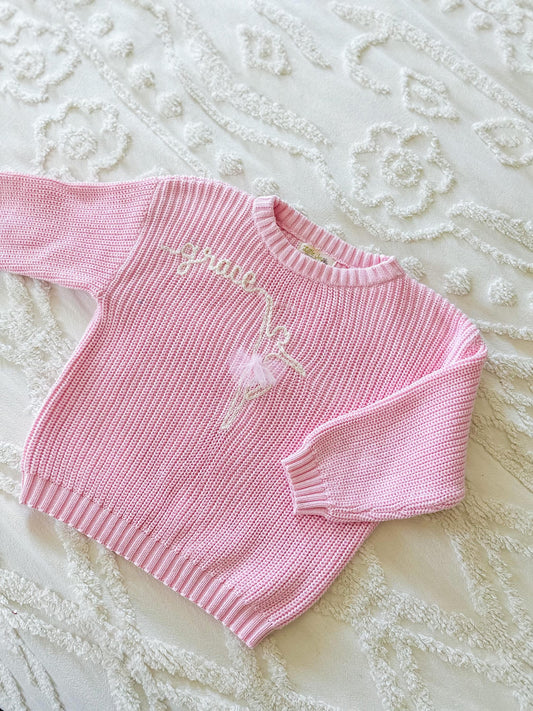 Embroidered Pink Ballerina Sweater,  Ballet Sweater baby and toddler Sweater