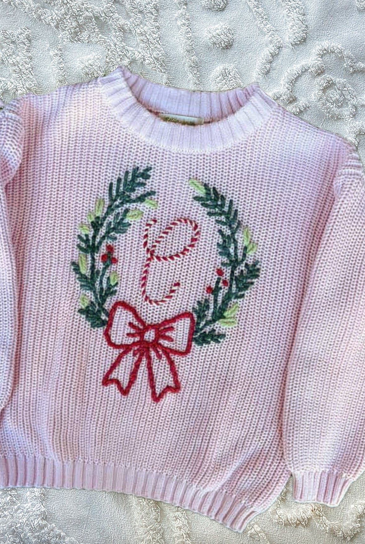 Christmas Wreath Custom Embroidered Monogram Heavy Knit Sweater