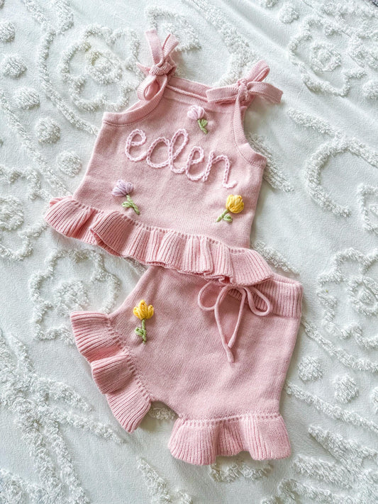 Summer Floral Embroidered Sets - Tank and Shorts set - baby, toddler knit