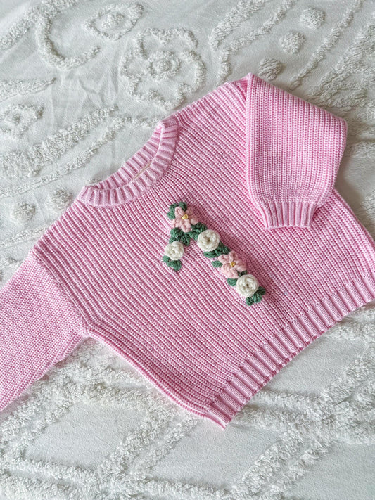 Personalized floral birthday number sweater, floral number sweater, baby and toddler chunky knit, customizable sweater