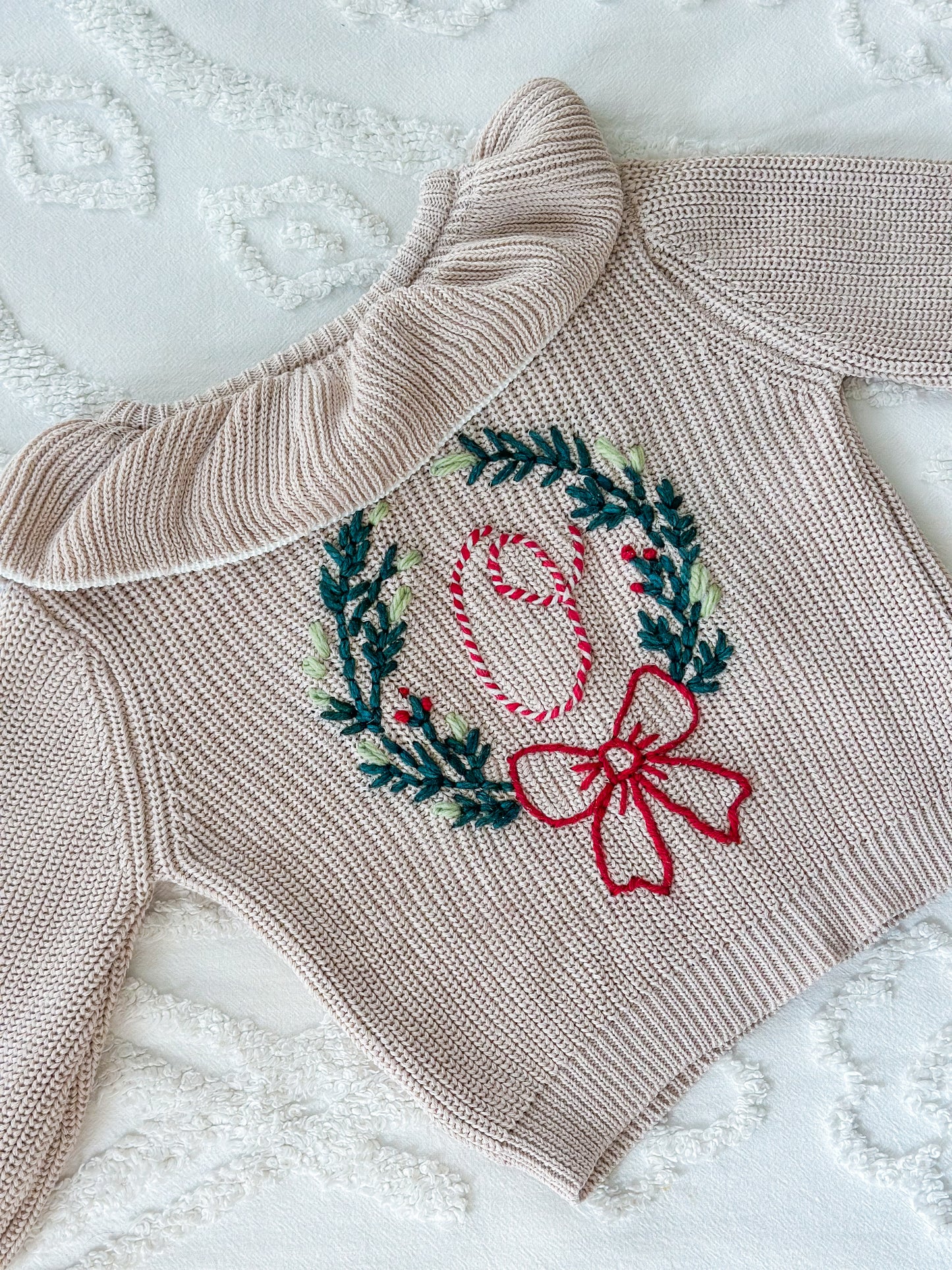 Christmas Wreath Custom Embroidered Monogram Heavy Knit Sweater