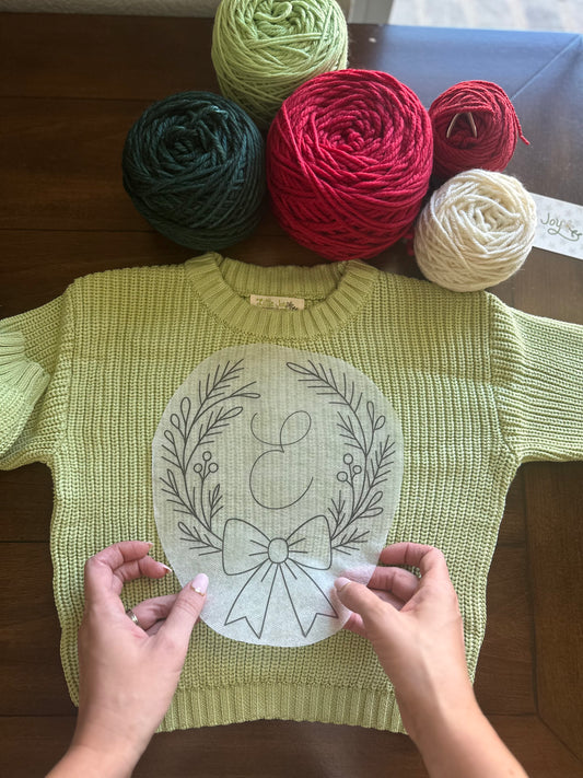 Embroidery DIY Kit Christmas Wreath with Monogram & Full Stitch Tutorial
