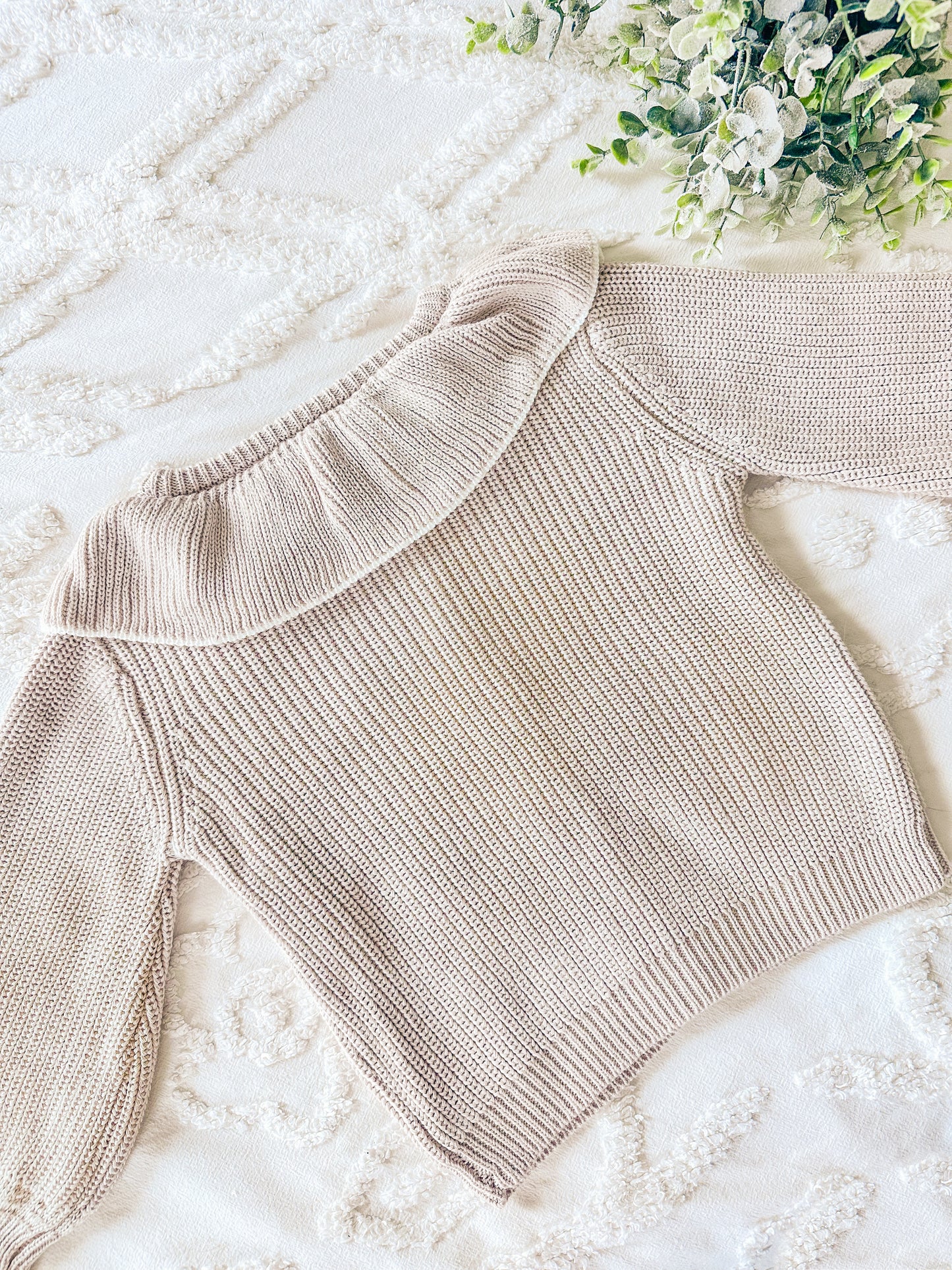 Custom Almond Ruffle Collar Cardigan - Hand Embroidered Heavy Knit - Toddler and Baby Knit Sweater - Girl Sweater