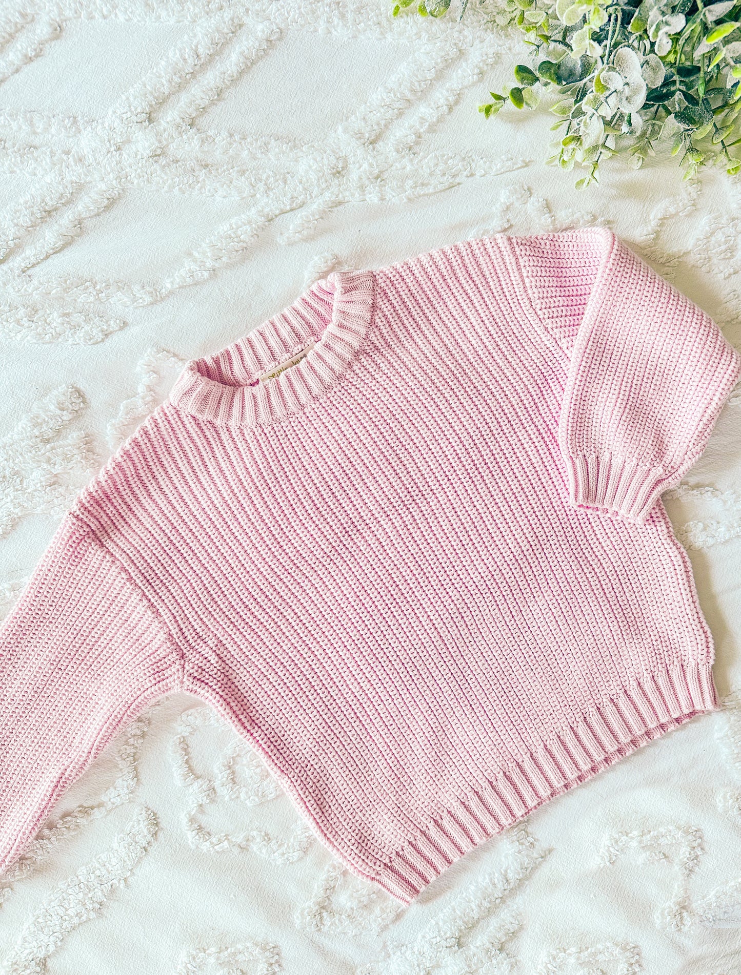 Custom Pink Hand Embroidered Heavy Knit Sweater - Toddler and Baby Knit Sweater - Girl Sweater