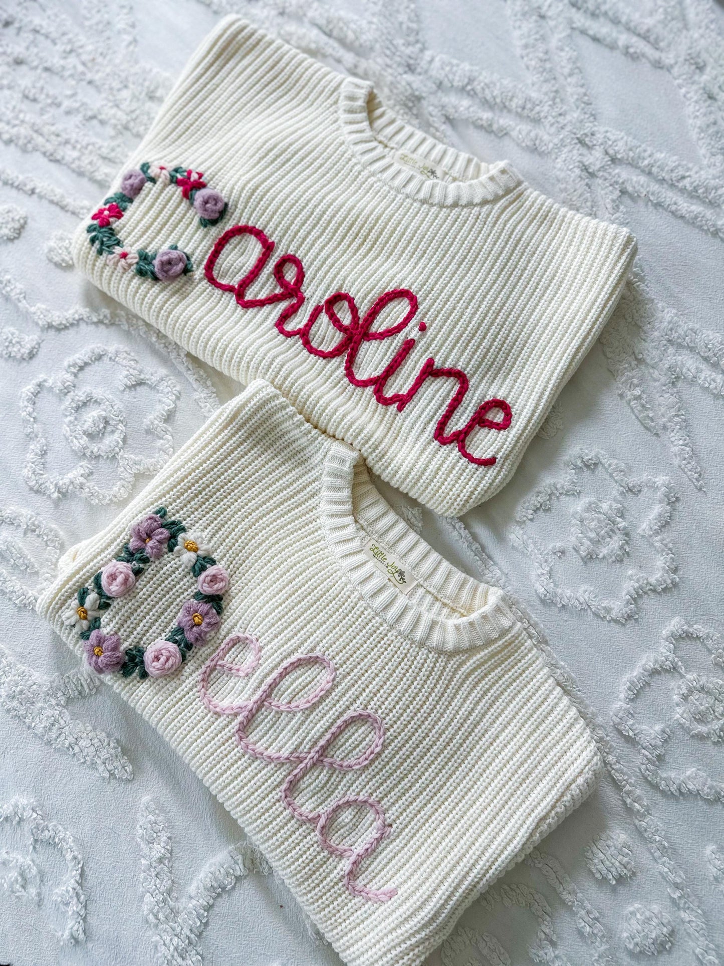 Embroidered Name Sweater with Floral Letter
