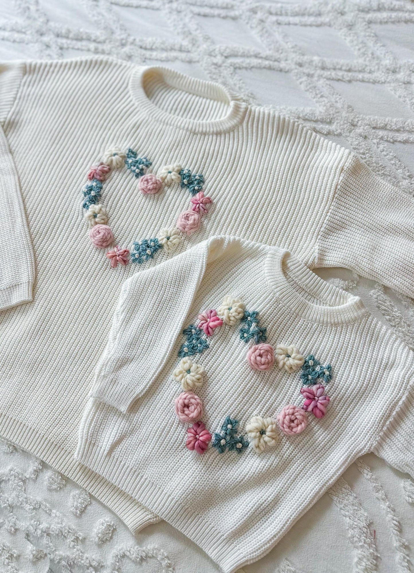 Floral hearts sweater, mama and mini matching sweaters, baby, toddler and kid chunky knit