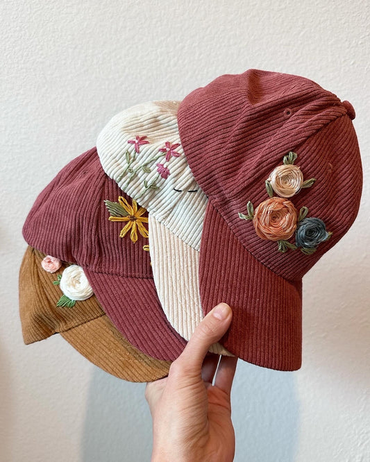 Embroidered women’s hat - hand embroidered - girls hat - corduroy hat