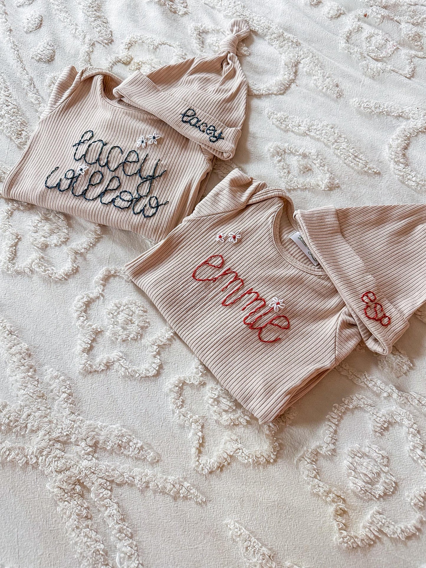 Baby Knotted Gown - Embroidered Birth Announcement