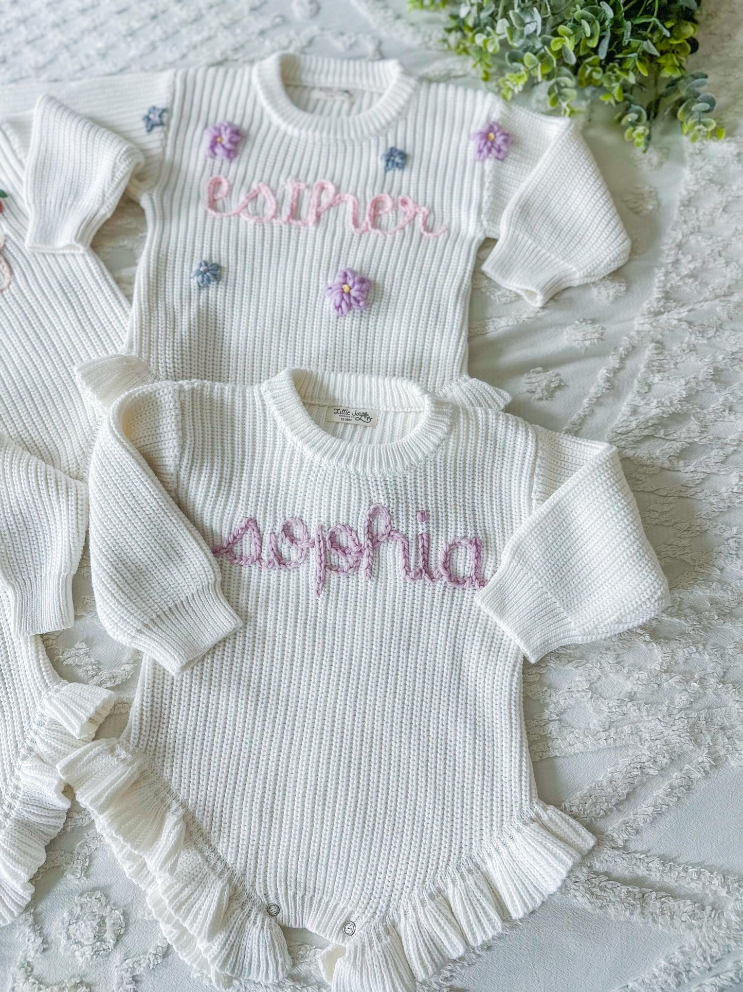 Embroidered Ruffle Knit Baby Onesie, Custom Baby Girl Gift