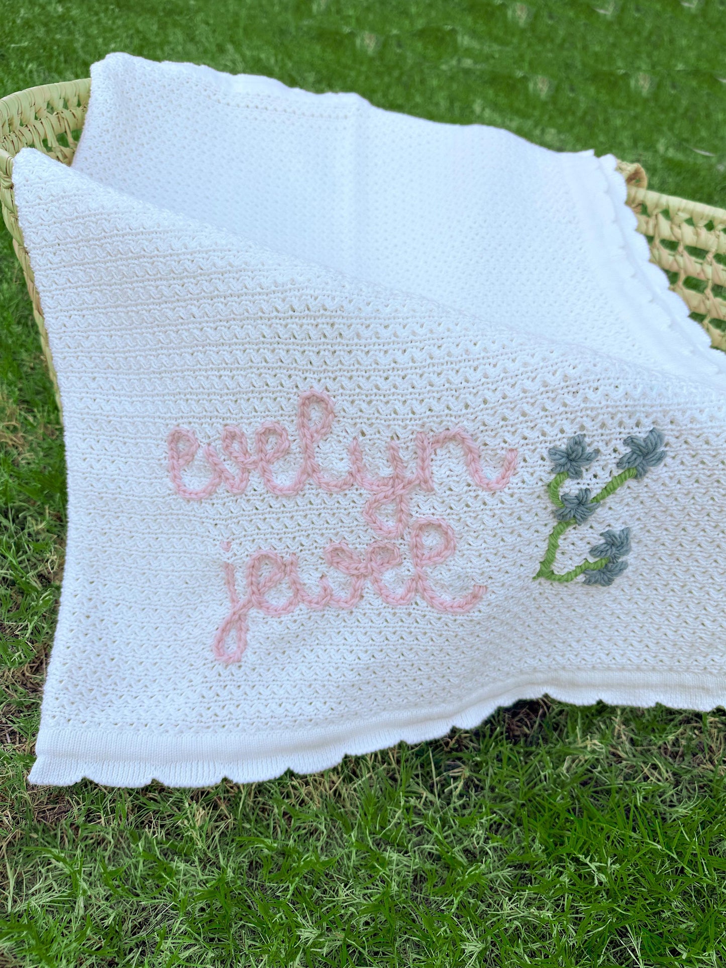 Baby embroidered blanket,  Personalized knit blanket for baby gifts