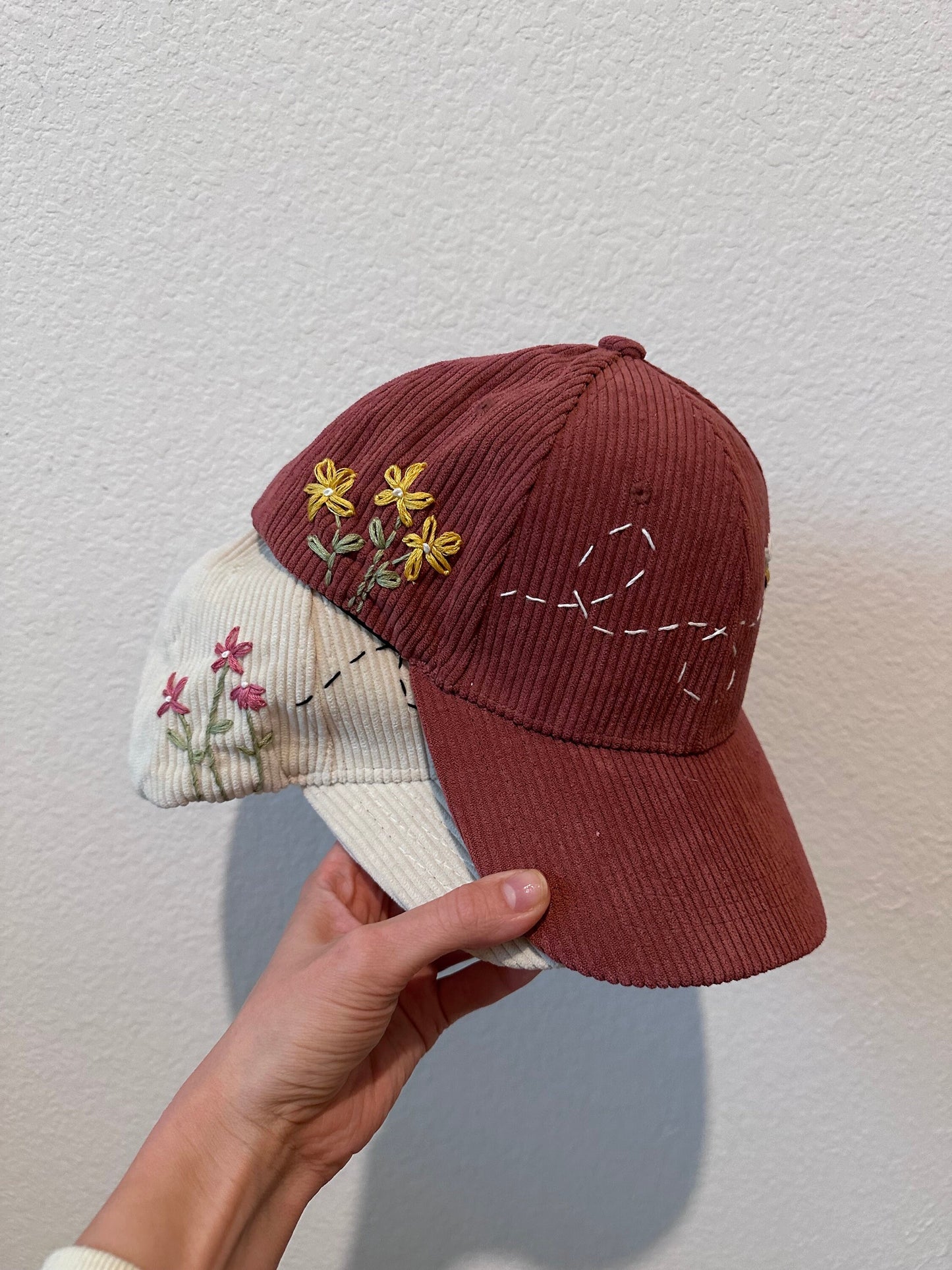 Embroidered women’s hat - hand embroidered - girls hat - corduroy hat
