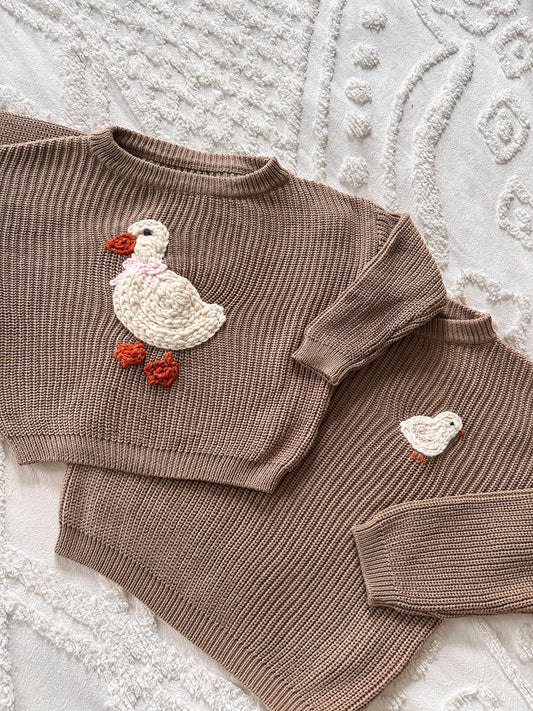 Duck embroidered sweater- Large and Pocket Duck Heavy Knit