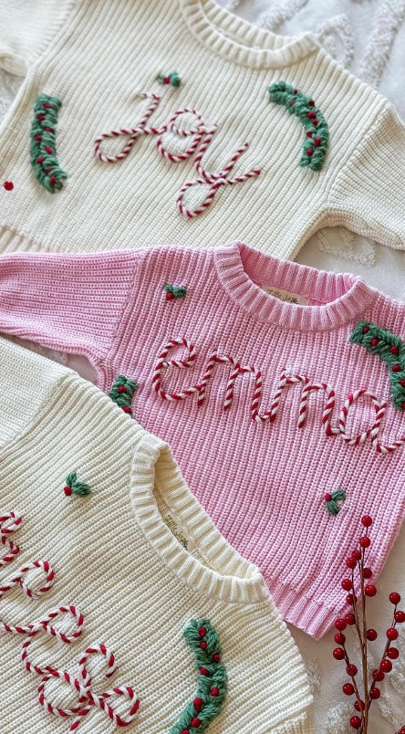 Candy Cane Name/Joy Sweater - Customizable Holiday Knit