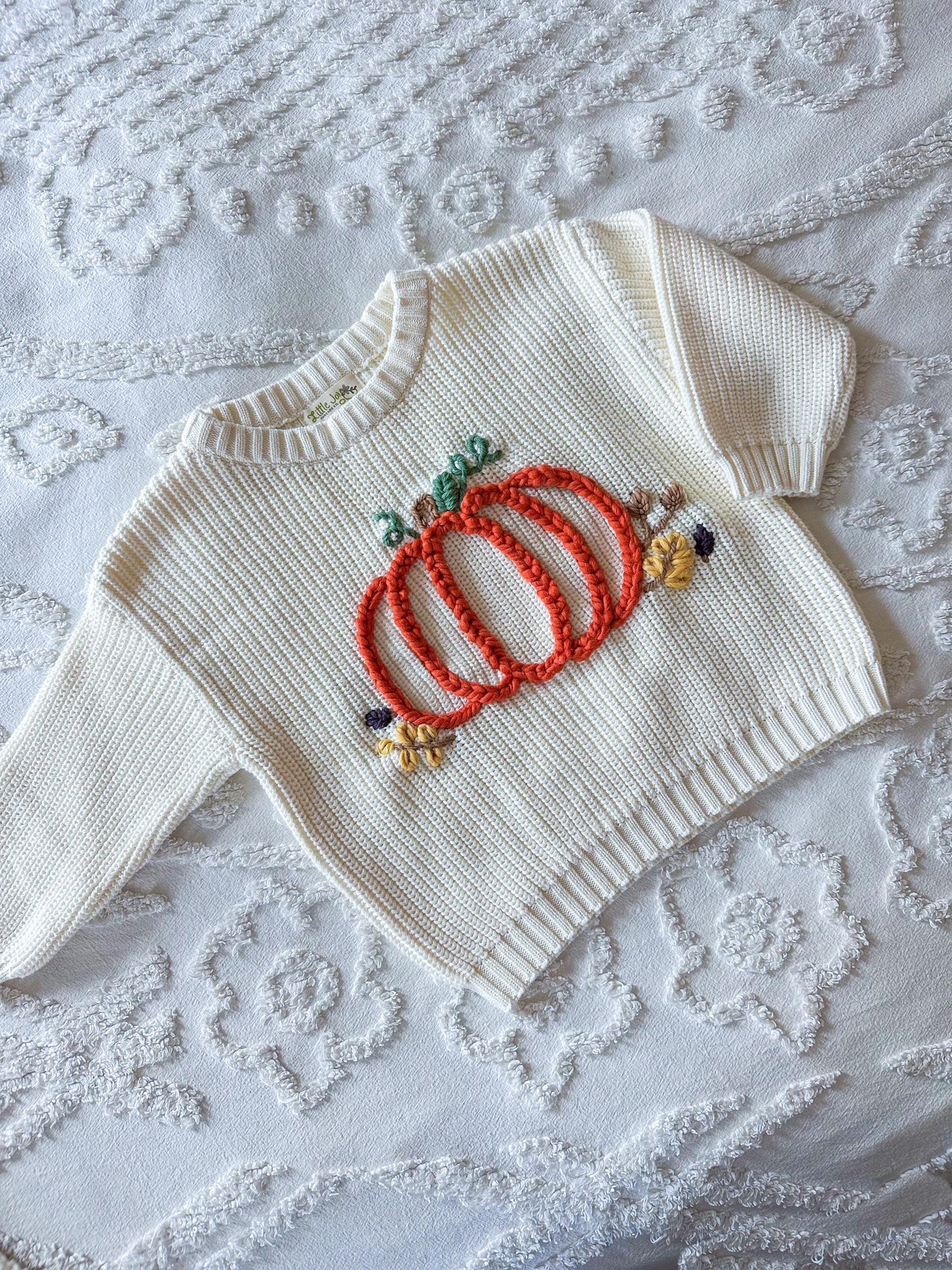 Pumpkin Hand-Embroidered Heavy Knit Sweater