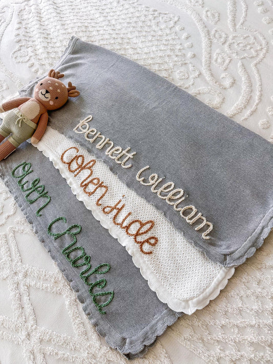 Baby embroidered blanket,  Personalized knit blanket for baby gifts