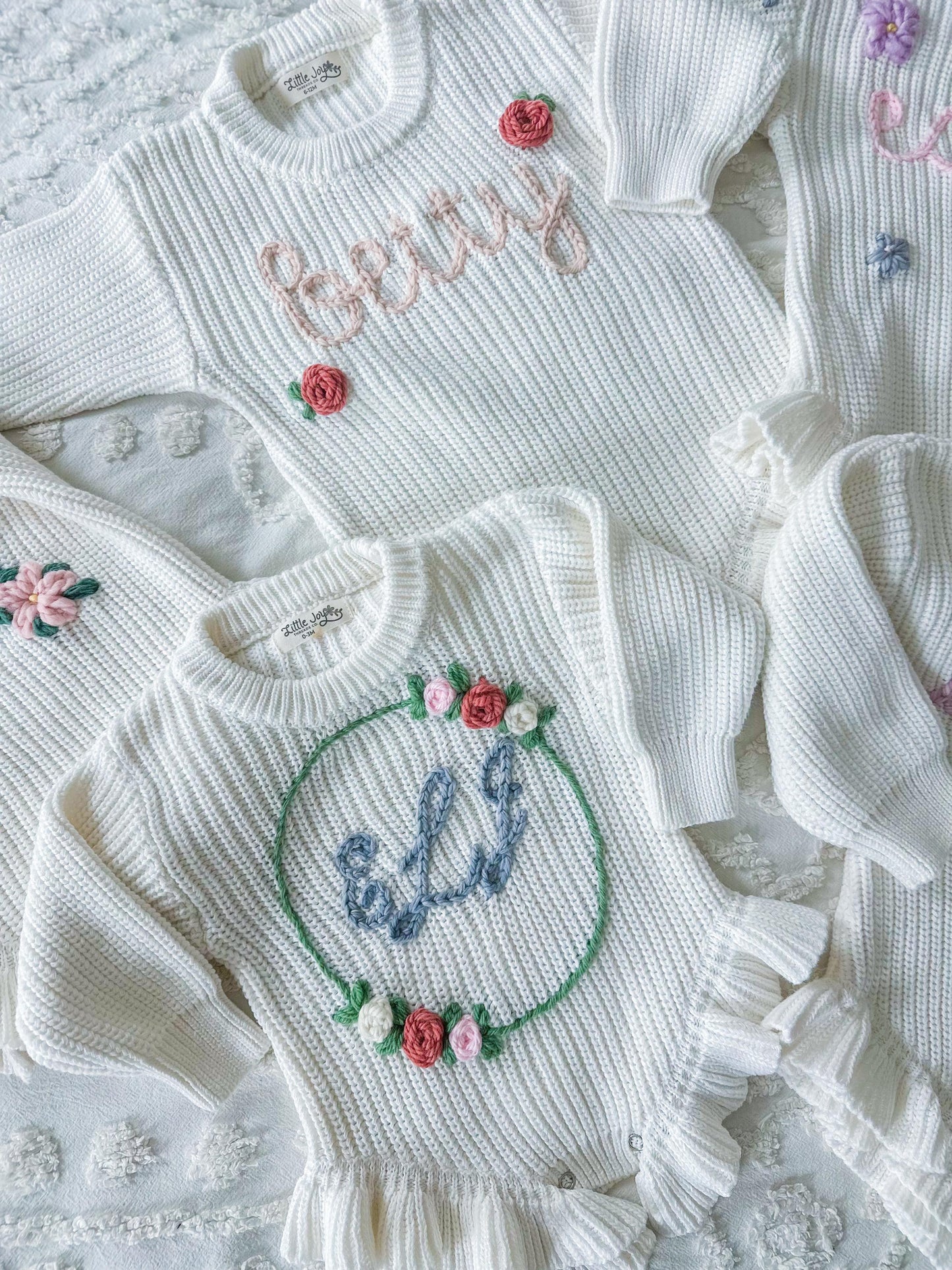 Embroidered Ruffle Knit Baby Onesie, Custom Baby Girl Gift