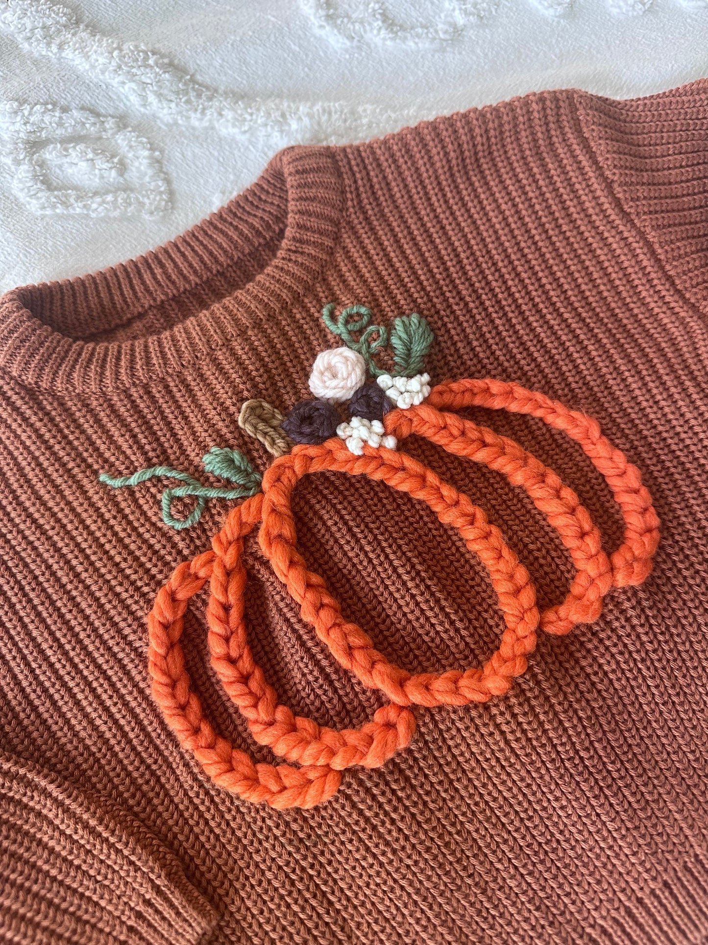 Pumpkin Hand-Embroidered Heavy Knit Sweater