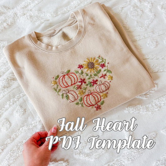 PDF Fall Heart Template - DIY Embroidery Templates - Downloadable PDF