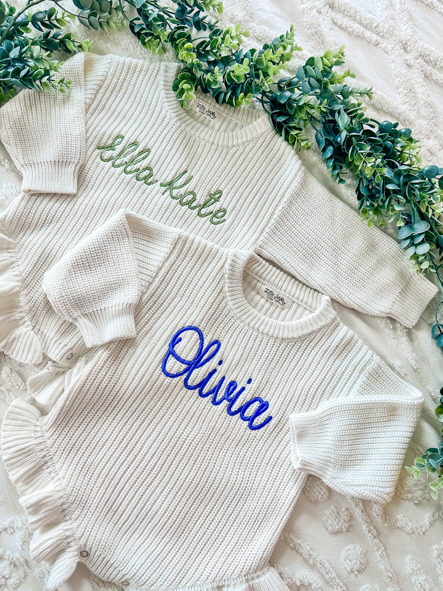 Embroidered Baby Ruffle Romper - Custom Name Heavy Knit - Baby Gift