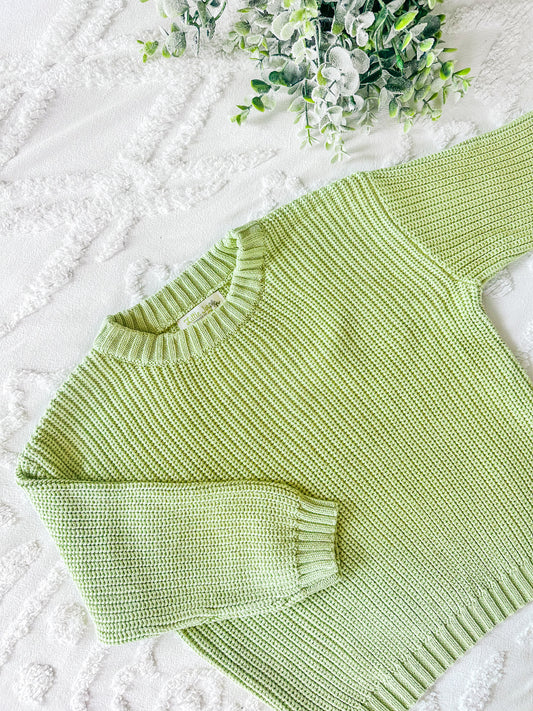 Custom Green Hand Embroidered Heavy Knit Sweater - Toddler and Baby Knit Sweater - Girl Sweater