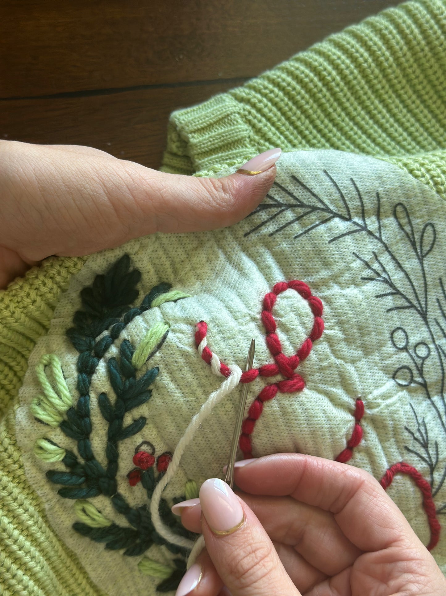 PDF Download - Holiday Wreath Hand Embroidery Template & Tutorial for knits and more