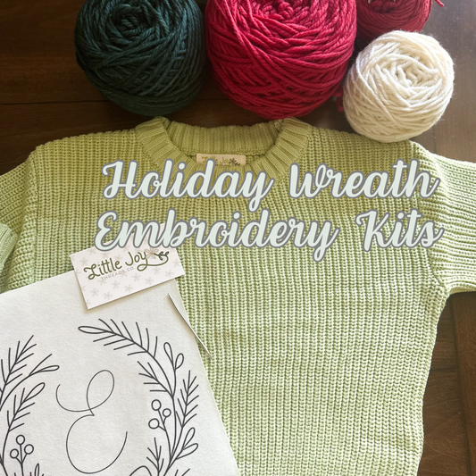 Embroidery DIY Kit Christmas Wreath with Monogram & Full Stitch Tutorial