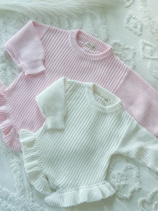 BLANKS Ruffle Knit Baby Onesie, Custom Baby Girl Knit Romper