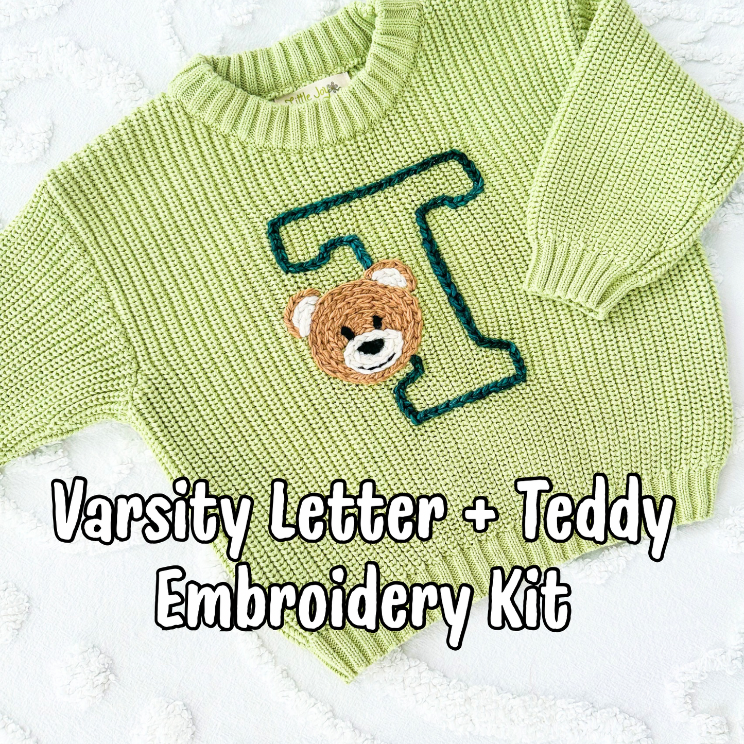 Teddy Bear and Varsity Letter Embroidery DIY with Full Stitch Tutorial