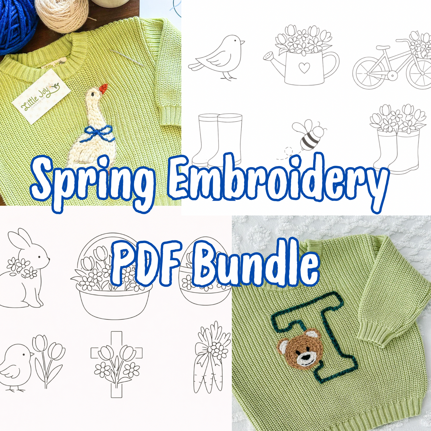 Spring Embroidery PDF Template Bundle