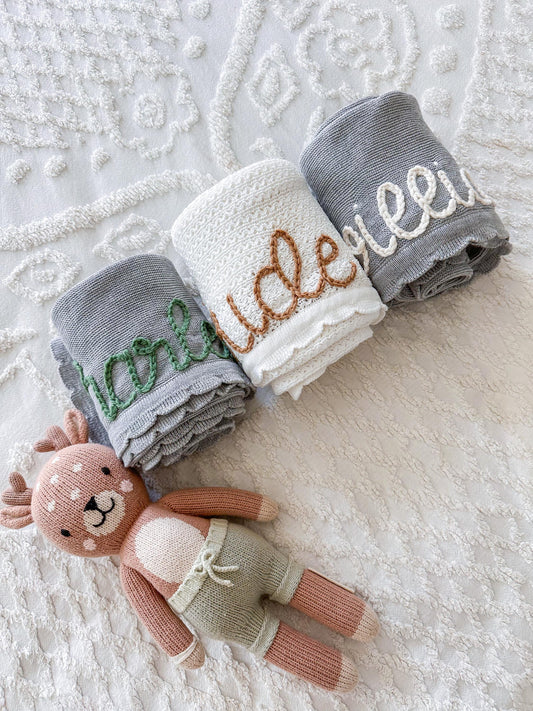 Baby embroidered blanket,  Personalized knit blanket for baby gifts