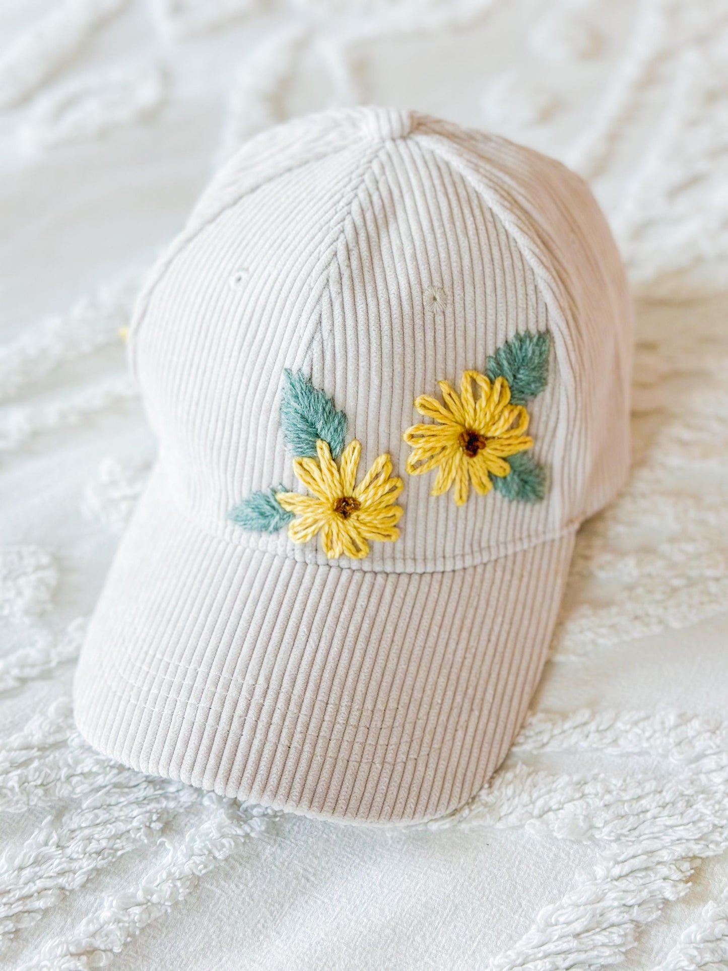 Embroidered women’s hat - hand embroidered - girls hat - corduroy hat