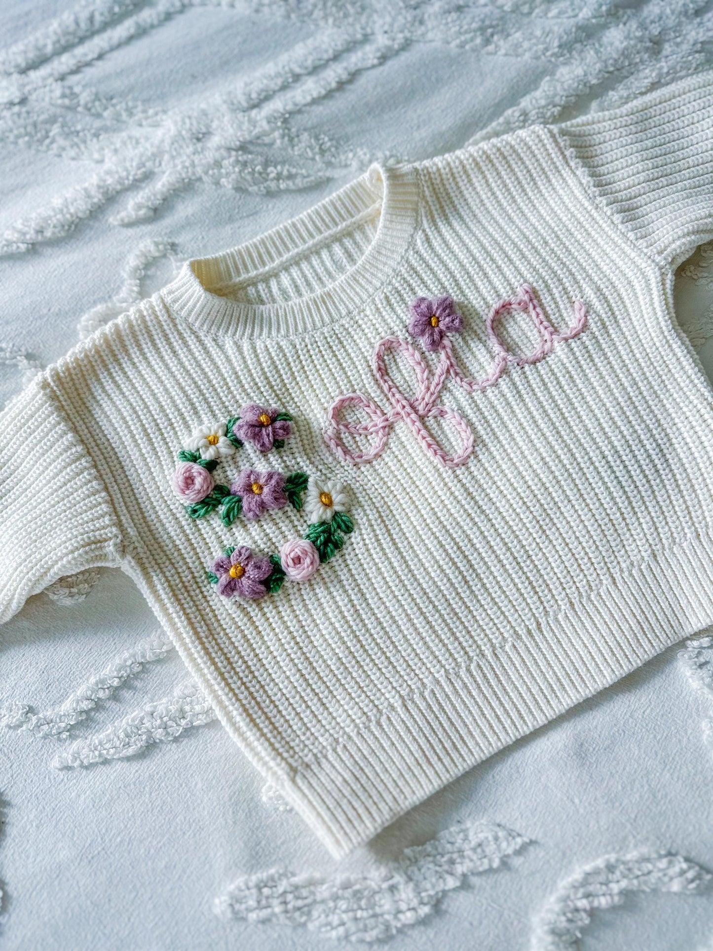 Embroidered Name Sweater with Floral Letter