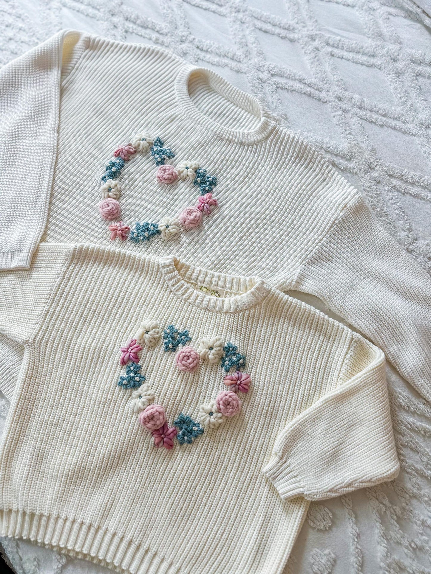 Floral hearts sweater, mama and mini matching sweaters, baby, toddler and kid chunky knit