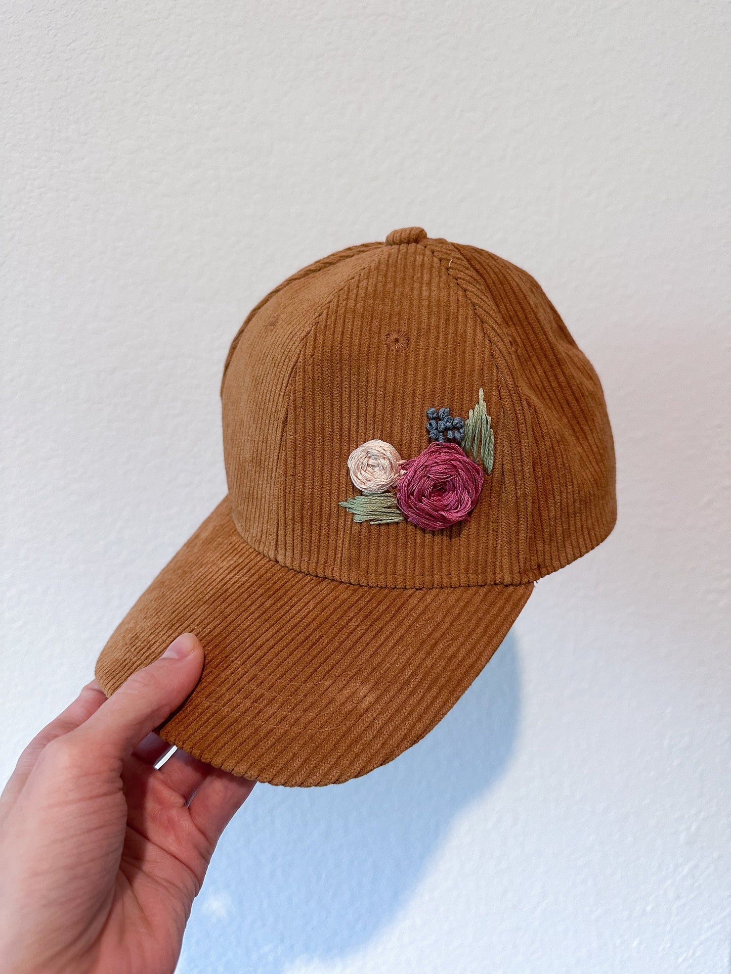 Embroidered women’s hat - hand embroidered - girls hat - corduroy hat