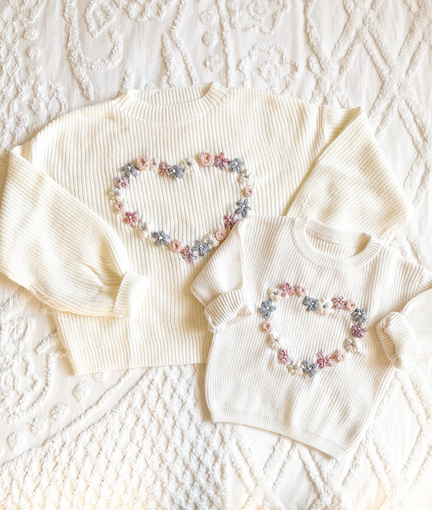 Floral hearts sweater, mama and mini matching sweaters, baby, toddler and kid chunky knit
