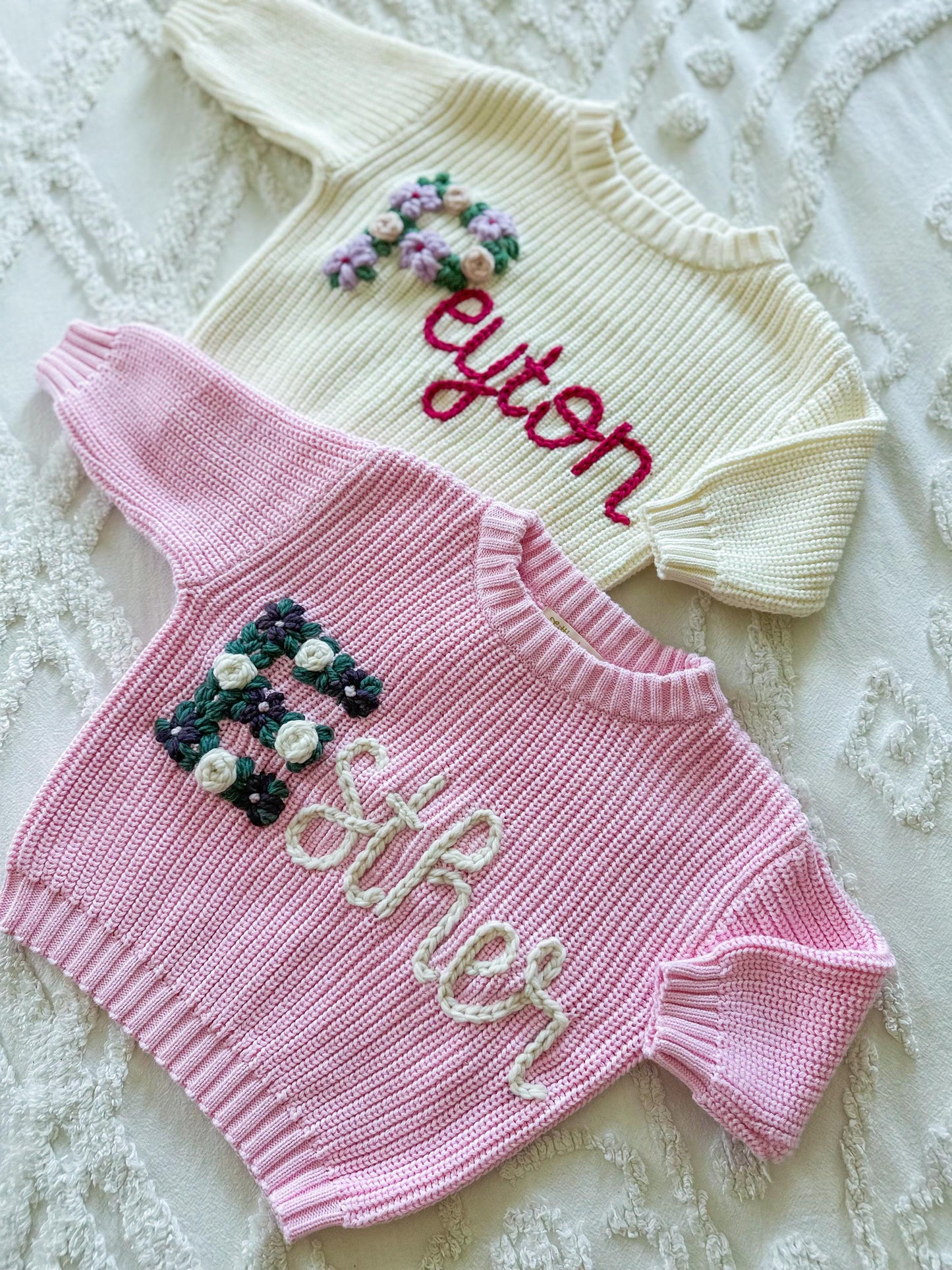 Embroidered Name Sweater with Floral Letter