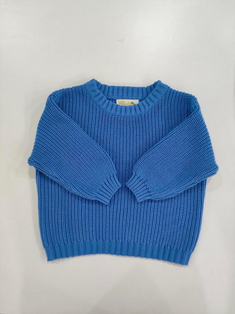Cobalt blue personalized embroidered sweater, baby and kid chunky knit