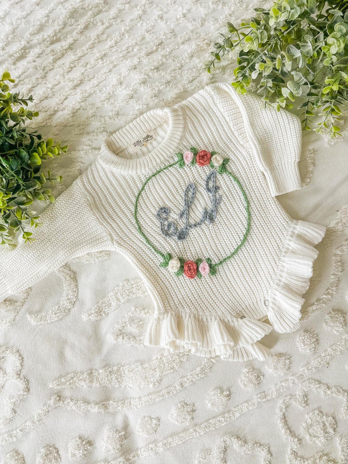 BLANKS Ruffle Knit Baby Onesie, Custom Baby Girl Knit Romper